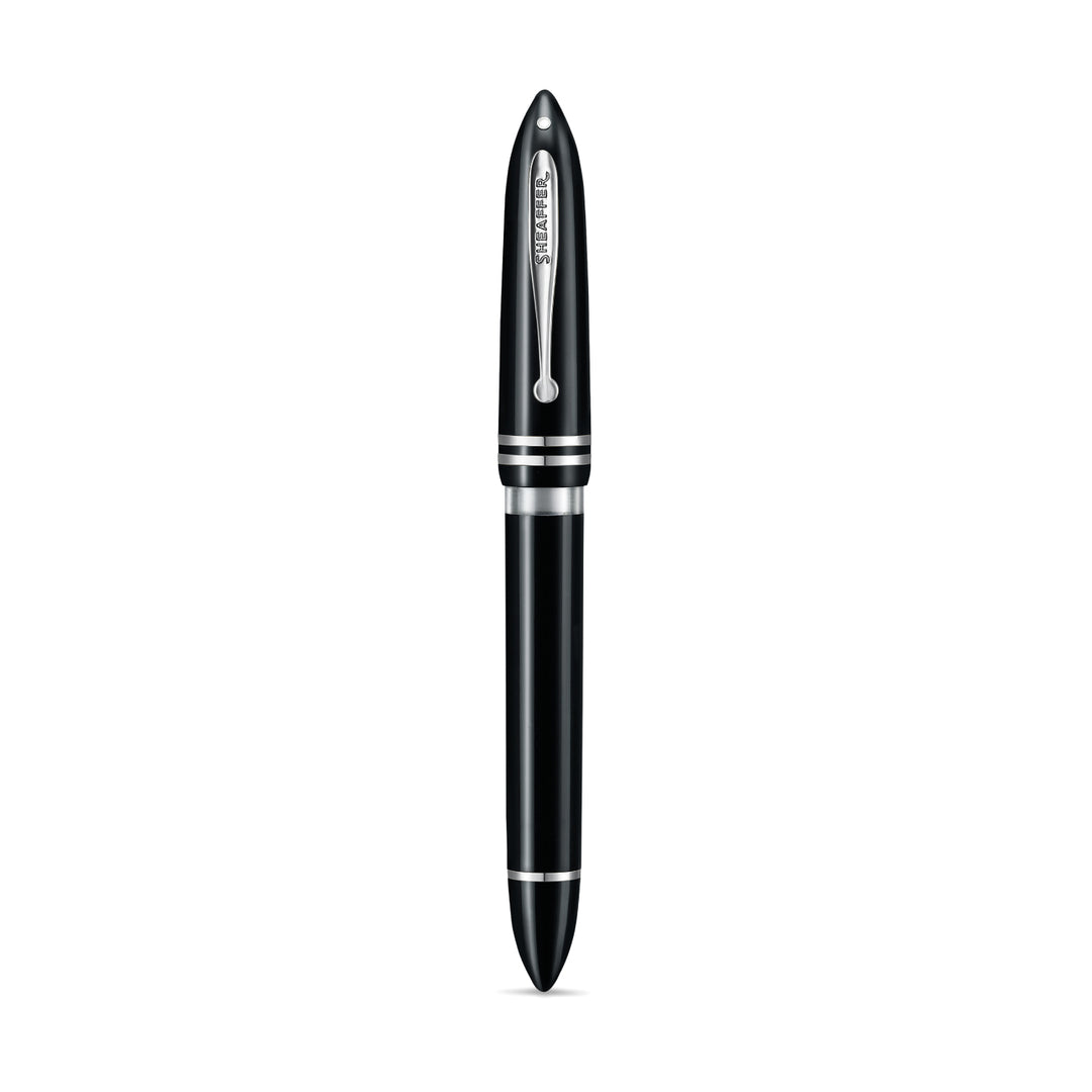 Sheaffer Balance III E892 fountain pen capped, front view with White Dot and chrome cap bands