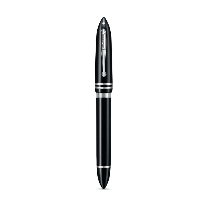 Sheaffer Balance III E892 fountain pen capped, front view with White Dot and chrome cap bands