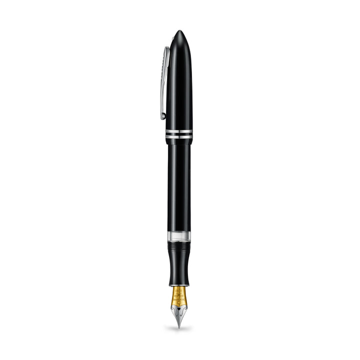 Sheaffer Balance III E892 fountain pen with cap posted, side view of the chrome clip