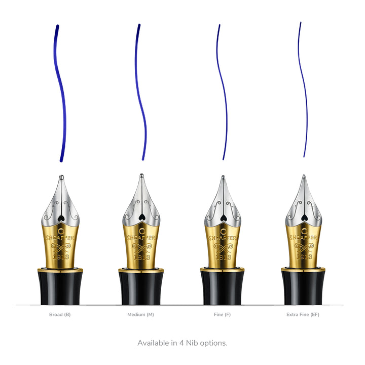 Sheaffer Balance III nib options with line widths: Broad, Medium, Fine and Extra Fine