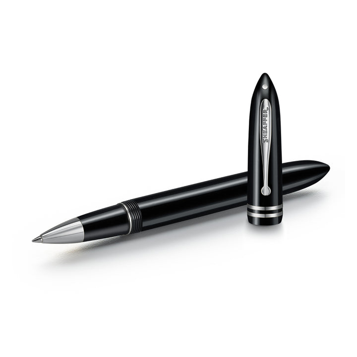 Sheaffer Balance III E892 rollerball pen uncapped beside its cap, showing the chrome Sheaffer-engraved clip