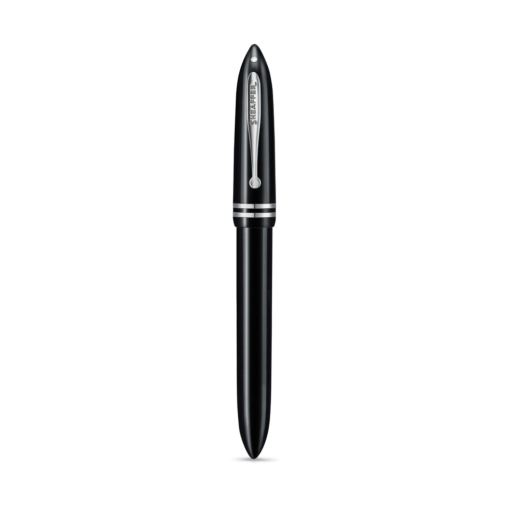 Sheaffer Balance III E892 rollerball pen capped, front view with White Dot and chrome cap bands