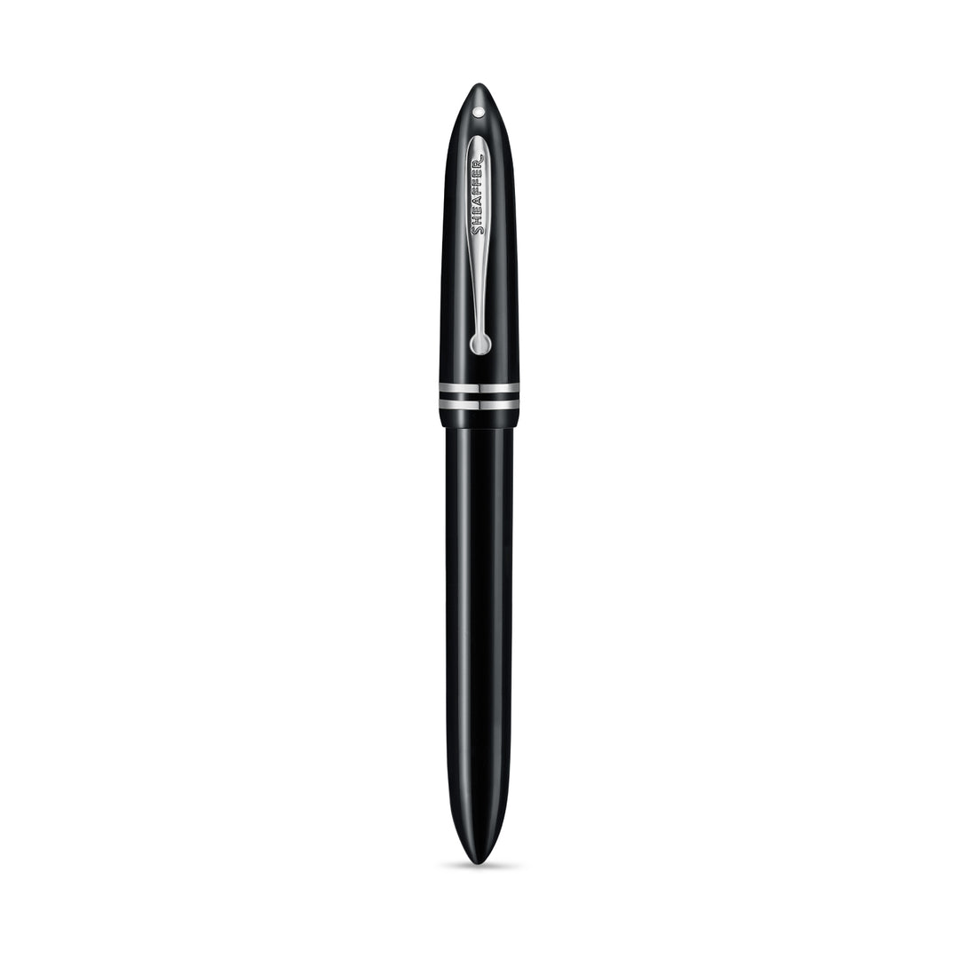 Sheaffer Balance III E892 rollerball pen capped, front view with White Dot and chrome cap bands