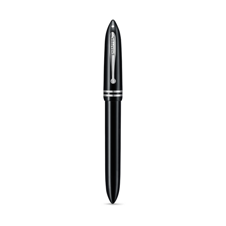 Sheaffer Balance III E892 rollerball pen capped, front view with White Dot and chrome cap bands