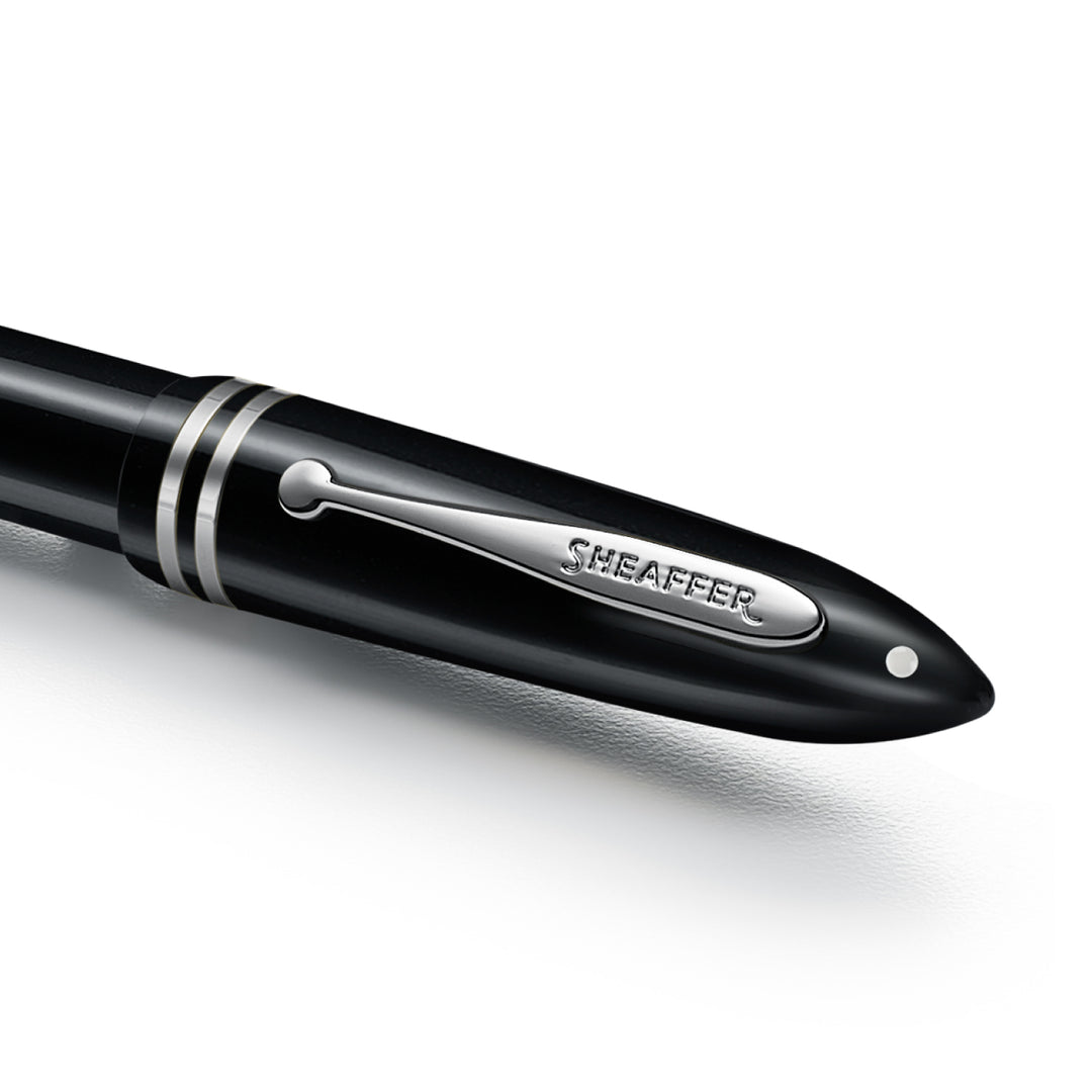 Close-up of the Sheaffer Balance III E892 rollerball pen clip engraved Sheaffer and the White Dot