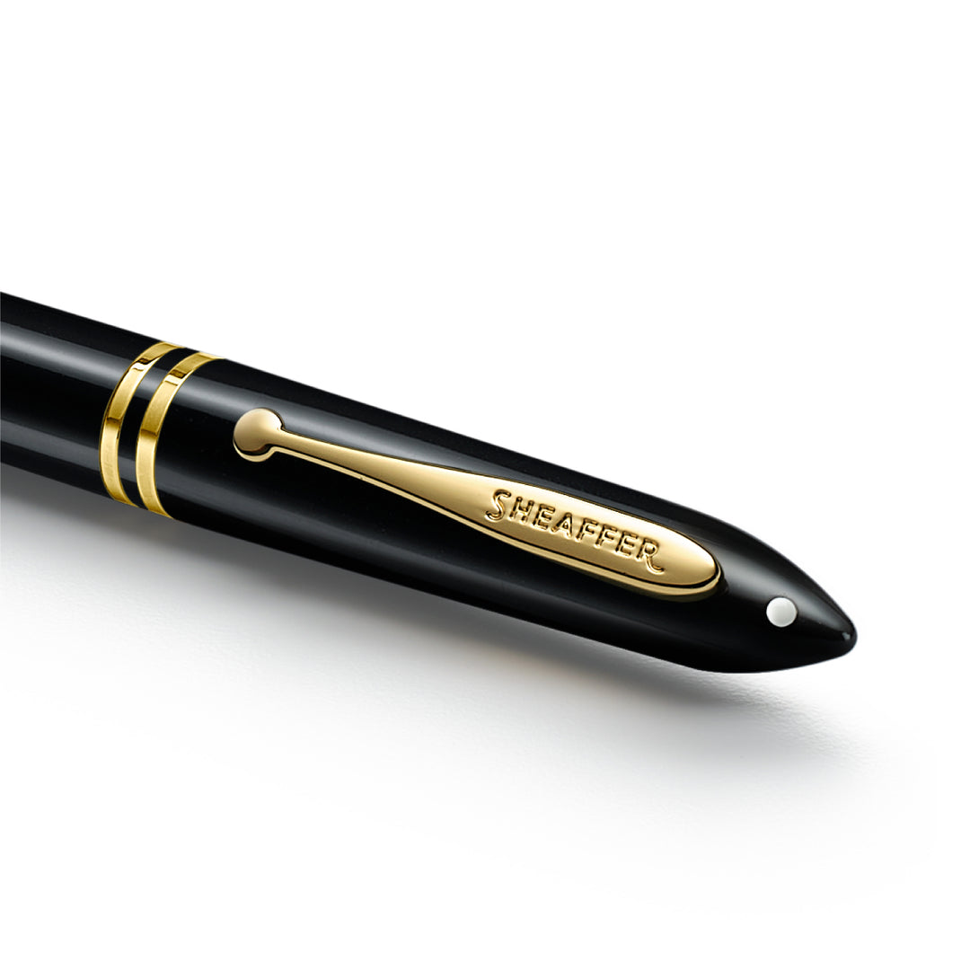 Close-up of the Sheaffer Balance III E893 ballpoint pen clip engraved Sheaffer and the White Dot