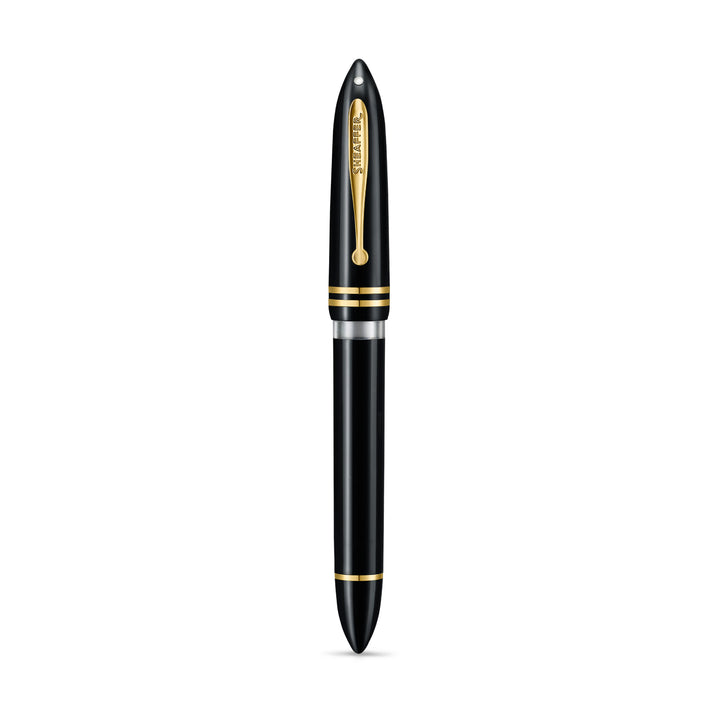 Sheaffer Balance III E893 fountain pen capped, front view with White Dot and gold cap bands
