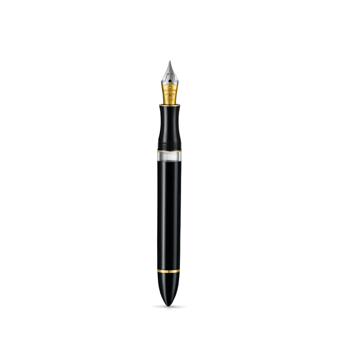Sheaffer Balance III E893 fountain pen uncapped, showing the bi-colour nib and integrated ink window