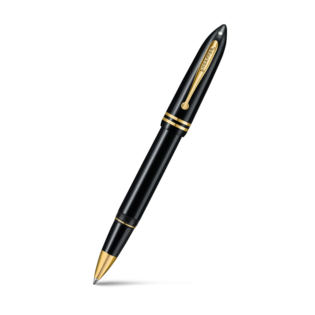 Sheaffer Balance III E893 rollerball pen in glossy black with gold trims, cap posted