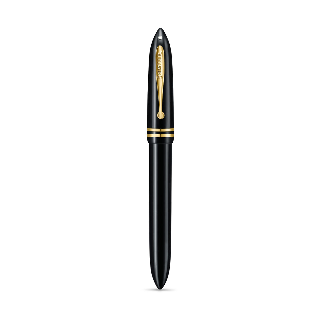 Sheaffer Balance III E893 rollerball pen capped, front view with White Dot and gold cap bands
