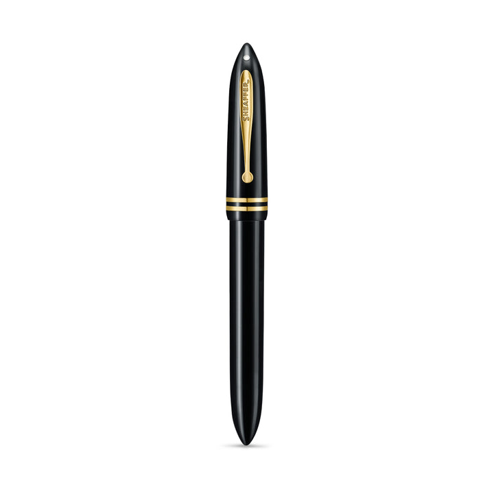Sheaffer Balance III E893 rollerball pen capped, front view with White Dot and gold cap bands