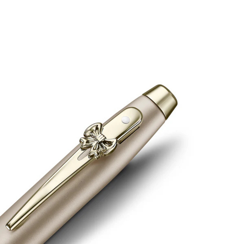 Sheaffer Emily in Paris 100 E9377 Champagne Gold Finish Body and Trims with Bow Emblem Fountain Pen - Fine — barrel detail
