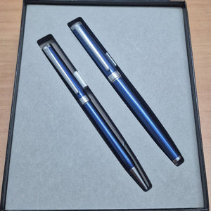 Sheaffer Intensity Engraved Blue Lacquer CT Ballpoint Pen & Rollerball Pen Gift Set