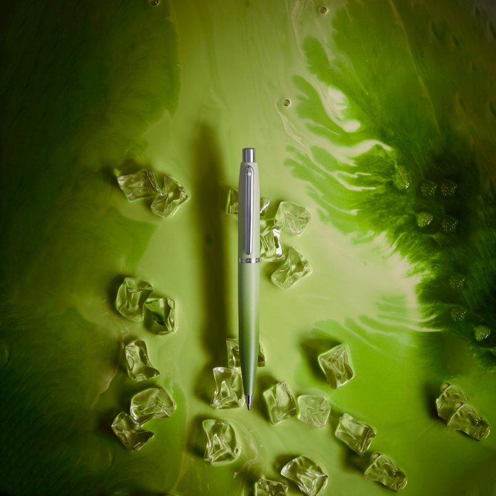 Sheaffer Matcha VFM E9431 green ombre gradient ballpoint pen with chrome trims – lifestyle photo 2