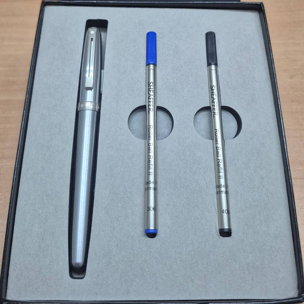 Sheaffer Prelude Brushed Chrome CT Rollerball Pen & Two Rollerball Refill with Gift Box