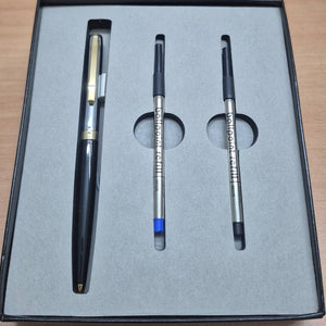Sheaffer Sagaris Black Ballpoint Pen with Chrome Cap and Gold Tone Trim & Two Ballpoint Refill with Gift Box