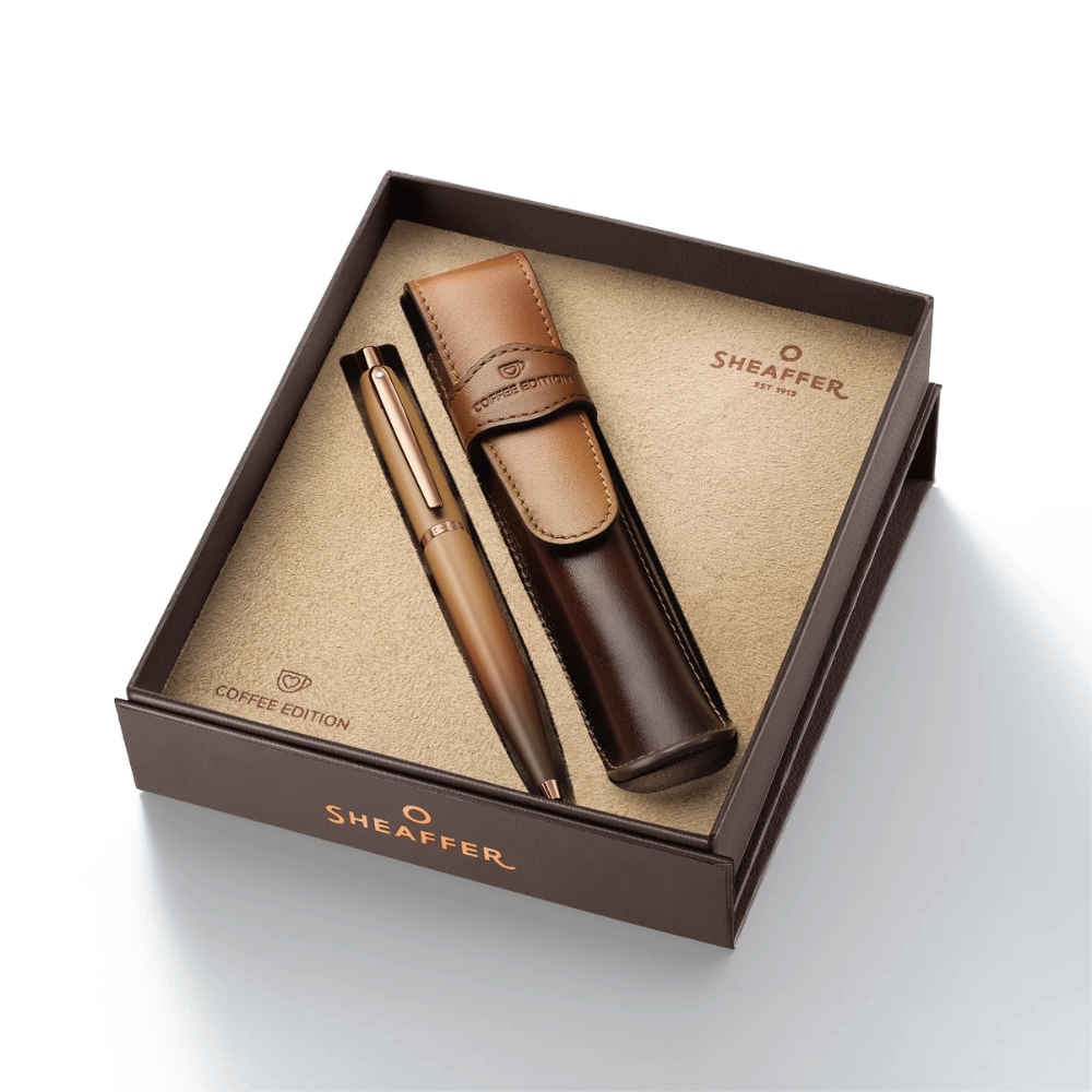 Sheaffer VFM G9428 Coffee Edition Matt Brown with Brown PVD Trims Ballpoint Pen with Coffee Pen Pouch Gift Set