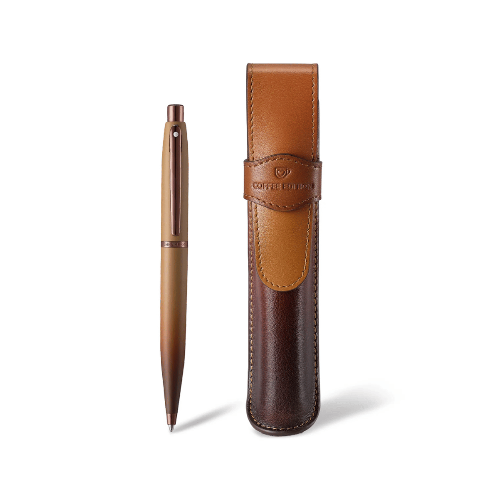 Sheaffer VFM G9428 Coffee Edition Matt Brown with Brown PVD Trims Ballpoint Pen with Coffee Pen Pouch Gift Set