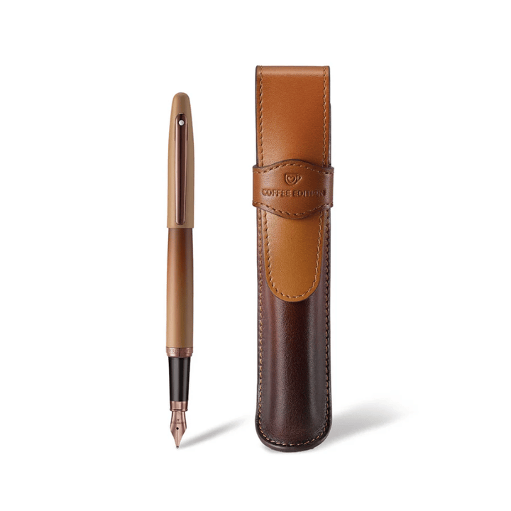 Sheaffer VFM G9428 Coffee Edition Matt Brown with Brown PVD Trims Medium Fountain Pen with Coffee Pen Pouch Gift Set