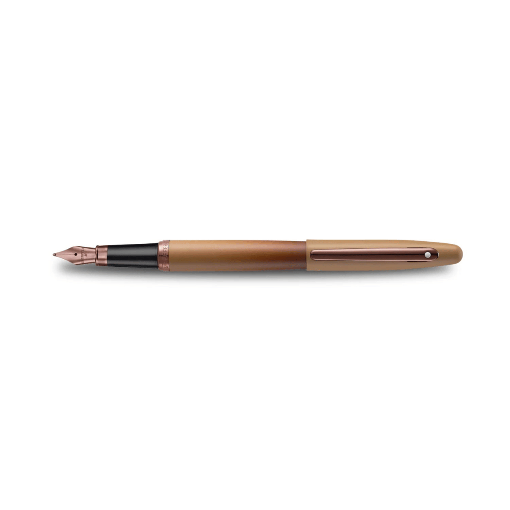 Sheaffer VFM G9428 Coffee Edition Matt Brown with PVD Trim Med Fountain Pen and 3 Ink Vials of 10 ml Gift Set