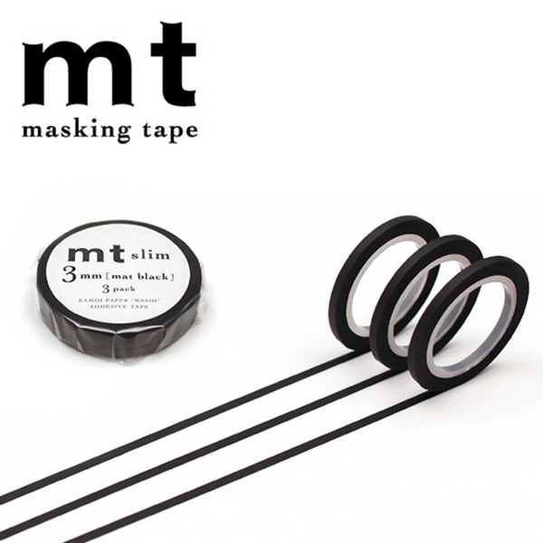 Load image into Gallery viewer, MT Slim 3mm Washi Tape Set - Matte Black (7m)

