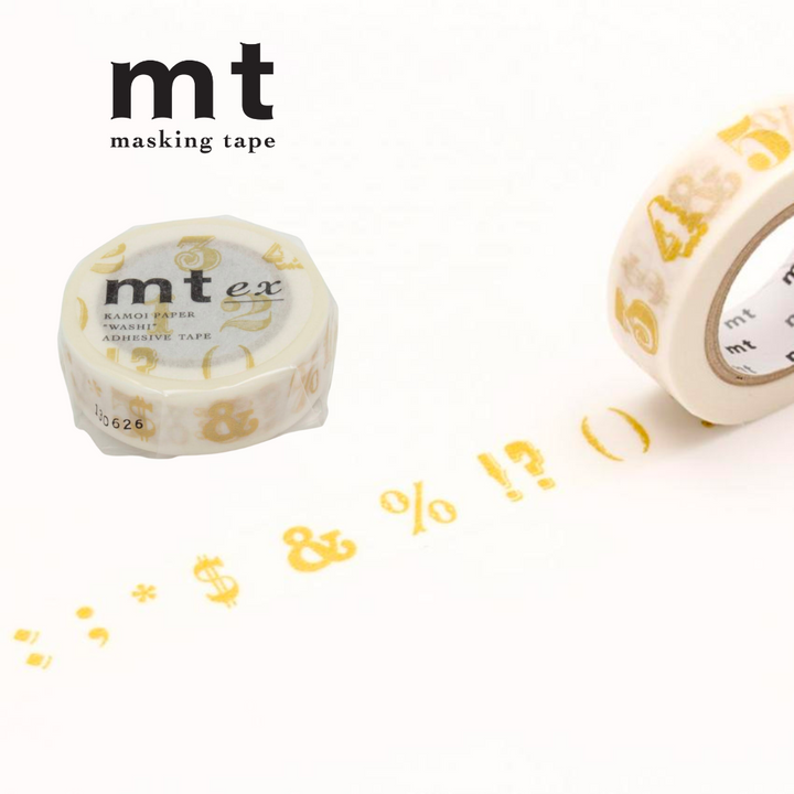 MT EX Washi Tape in Number / Symbol Gold — MT Tape washi tape — decorative Japanese paper tape for journaling and craft, at Cityluxe Singapore