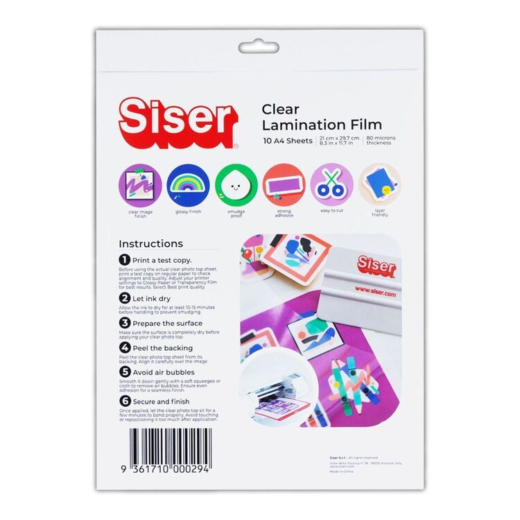 Siser Glossy Clear Laminate Sheet Pack (10 Sheets) – Clear A4 protective film with glossy finish for stickers, crafts, and printed projects.