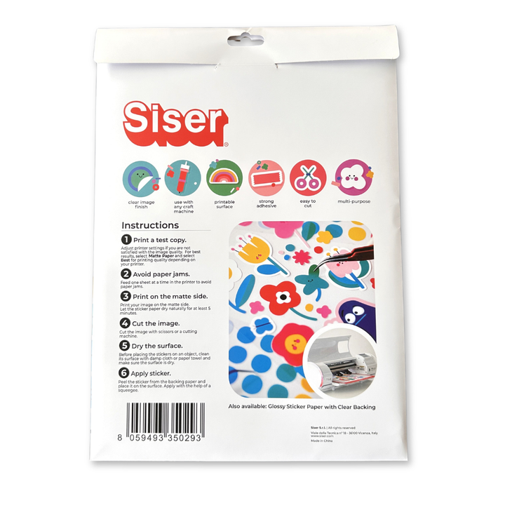 Siser Matte Printable Vinyl Sticker Paper Clear Liner