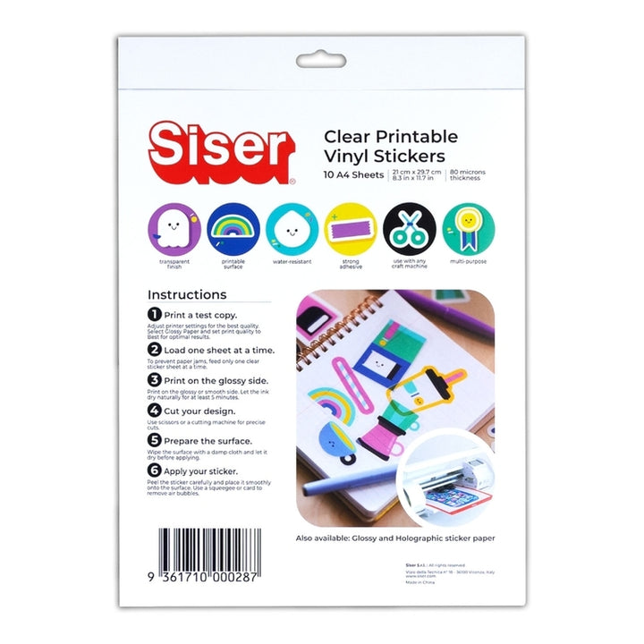 Siser Printable Vinyl Sticker Sheets Pack (10 Sheets) - Clear — side view