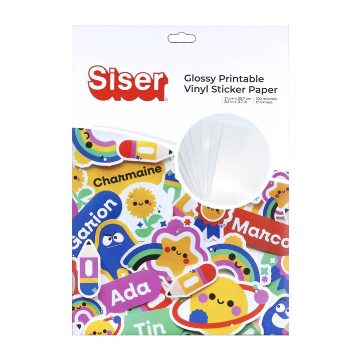 Siser Printable Vinyl Sticker Sheets Pack Glossy – waterproof printable sticker paper for crafts and labels.