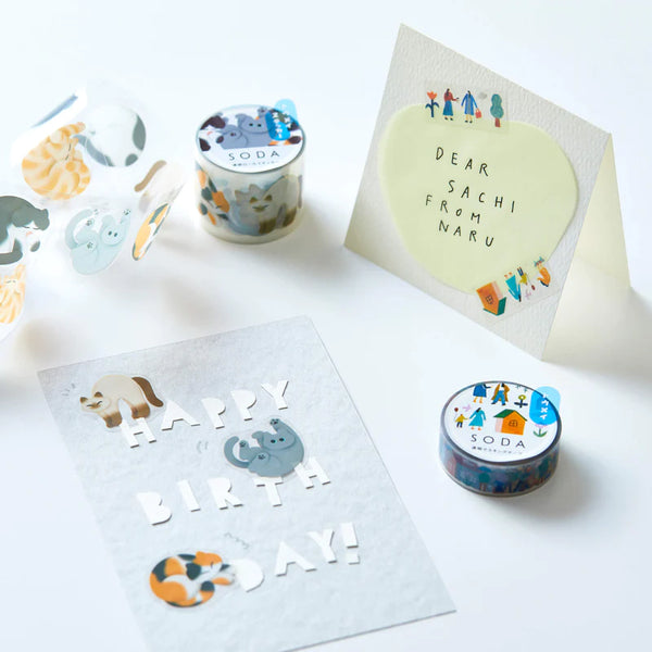 Load image into Gallery viewer, KITTA Soda Transparent Masking Tape (Sticker Type) - Rolling Cat

