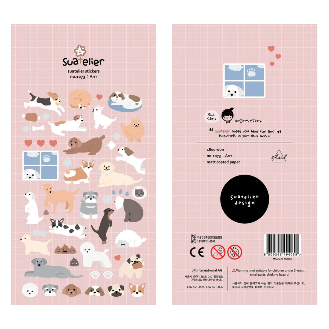 Suatelier Daily Deco Sticker Arr dog sticker sheet, front and back of the package