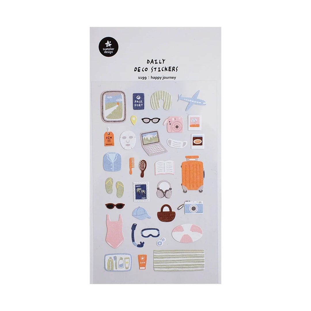 Suatelier Daily Deco Sticker Happy Journey sheet with travel stickers, front view photo