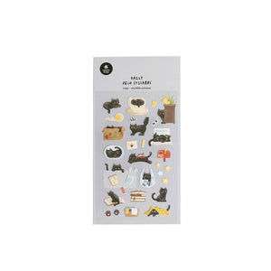 Suatelier Daily Deco Sticker My Little Universe featuring black cats in playful and cozy poses with stationery and home-themed designs.