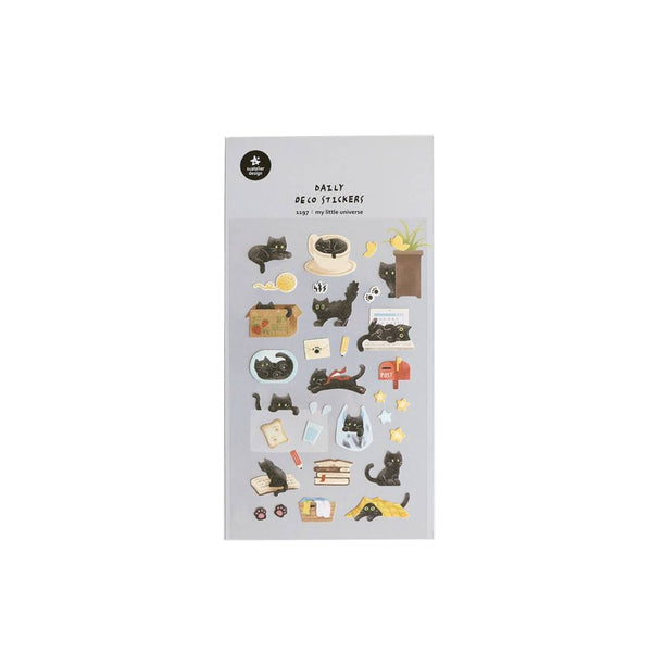Load image into Gallery viewer, Suatelier Daily Deco Sticker My Little Universe featuring black cats in playful and cozy poses with stationery and home-themed designs.
