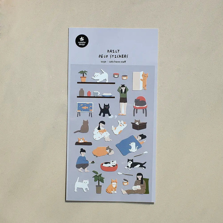 Suatelier Daily Deco Stickers Cats Have Staff sheet, front view photo