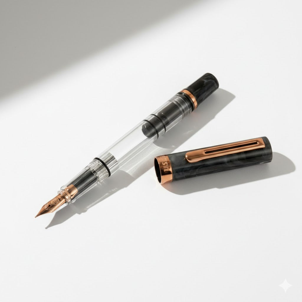 TWSBI ECO Black Marble with Bronze fountain pen, marbled black barrel with bronze accents
