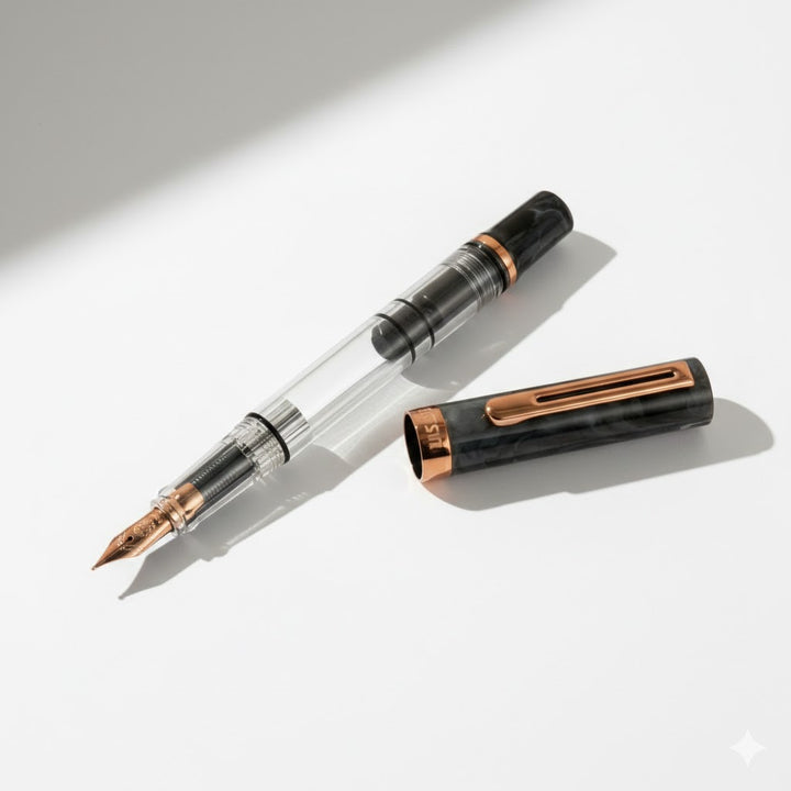 TWSBI ECO Black Marble with Bronze fountain pen, marbled black barrel with bronze accents