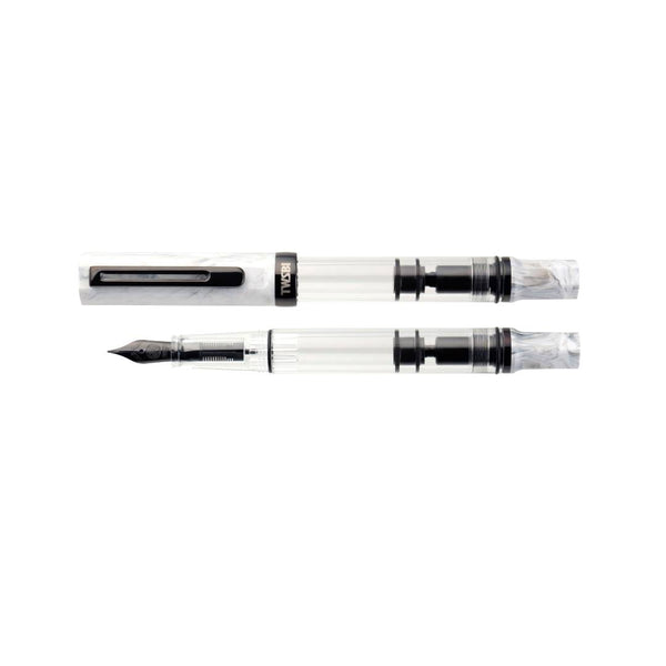 将图片加载到图库查看器，TWSBI ECO Fountain Pen Carrara with Onyx Trim – clear demonstrator barrel, marbled white cap, black stainless steel nib
