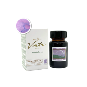 A bottle of Vinta Inks Homeroom 30ml Bottled Ink – Twilight [Takipsilim], shown with lavender-toned ink swatches that evoke the soft, dusky hues of early evening.