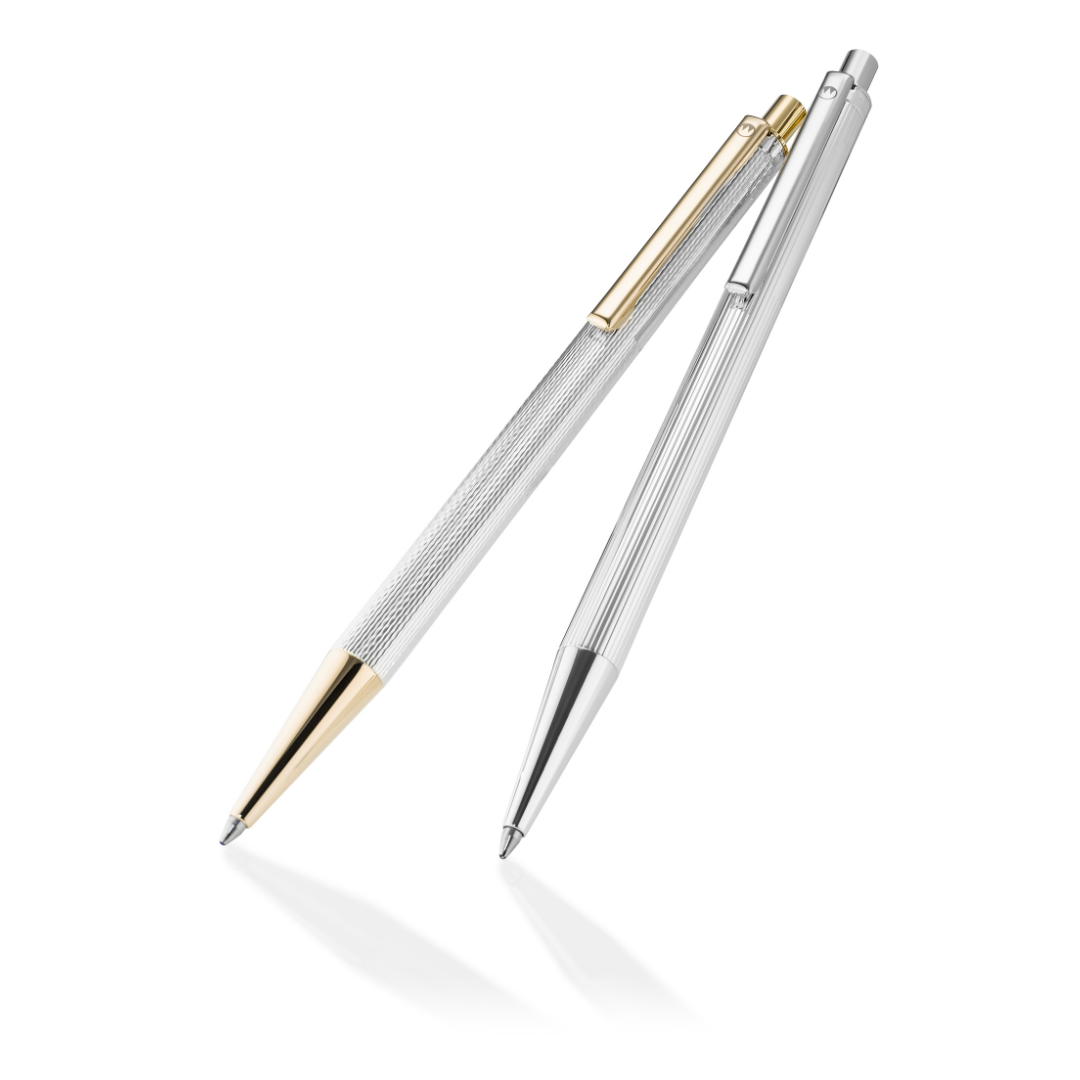 Waldmann Eco Grain Ballpoint Pen - Silver — uncapped with cap posted