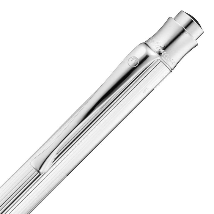 Waldmann Tango Pinstripe Ballpoint Pen in Silver – 925 sterling silver, guilloché lines pattern – view 3 | Cityluxe Singapore