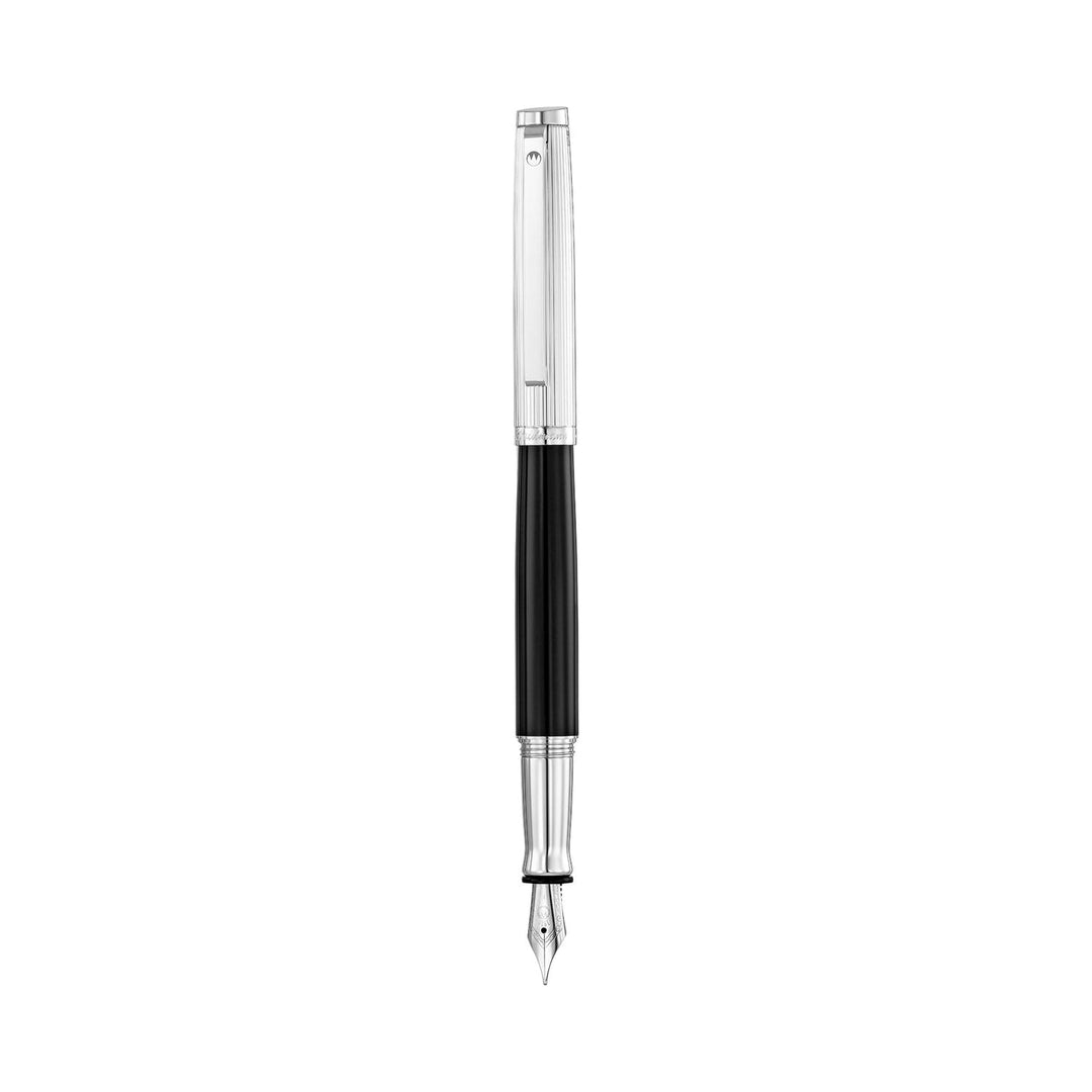 Waldmann Tuscany Fountain Pen in Black with Sterling Silver Pinstripe Cap, Medium Steel Nib – view 4 | Cityluxe Singapore