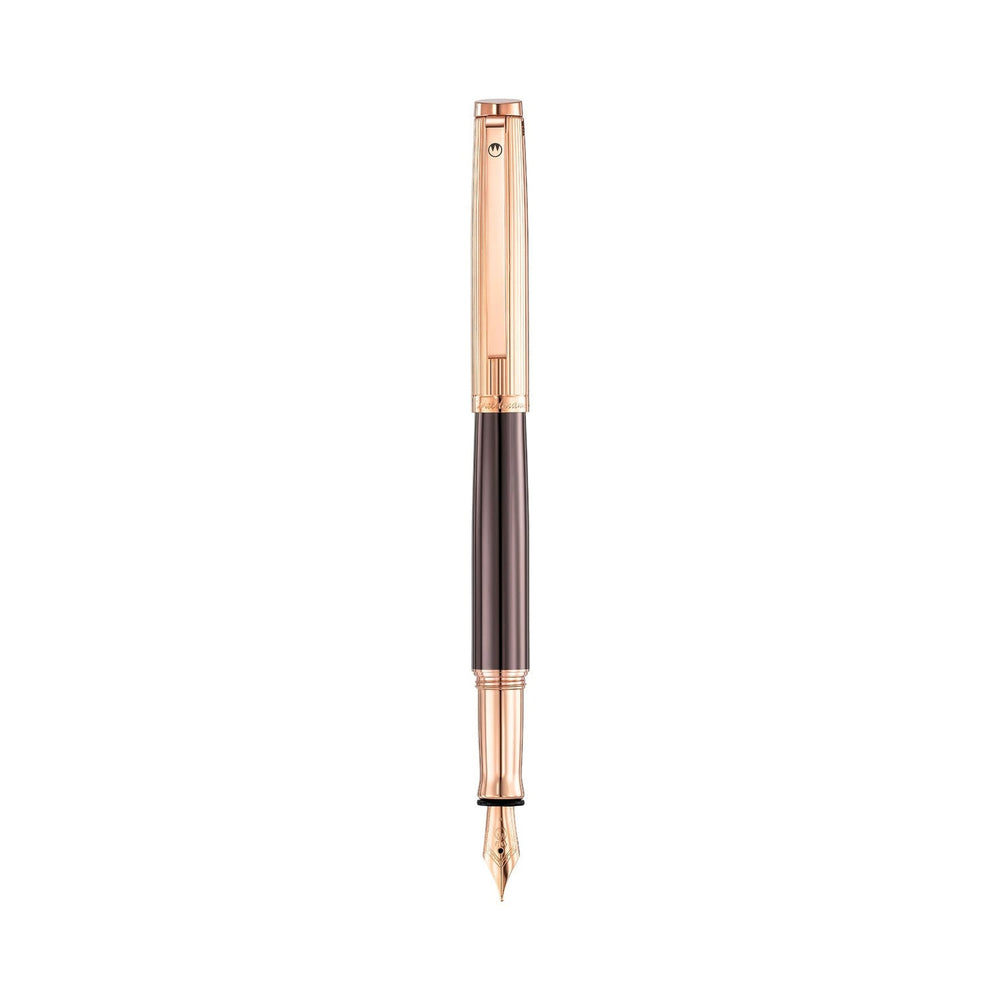Waldmann Tuscany Fountain Pen in Chocolate Lacquer with Rose Gold Pinstripe Cap, Medium Steel Nib – view 2 | Cityluxe Singapore