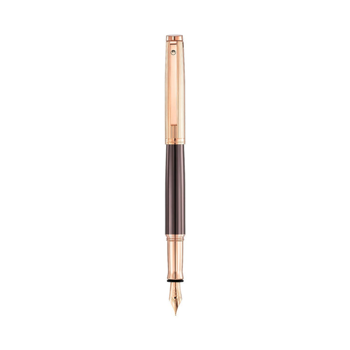 Waldmann Tuscany Fountain Pen in Chocolate Lacquer with Rose Gold Pinstripe Cap, Medium Steel Nib – view 2 | Cityluxe Singapore