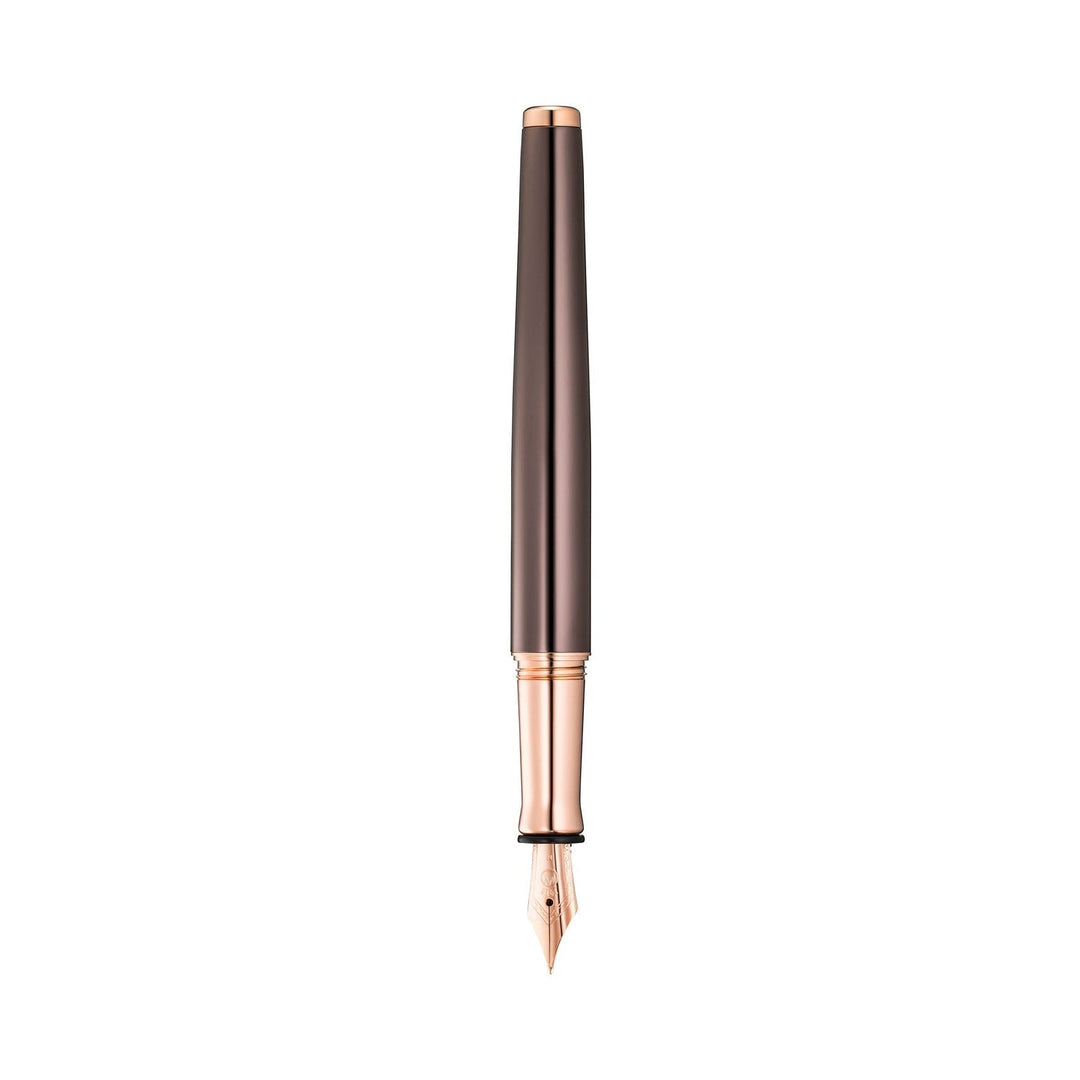 Waldmann Tuscany Fountain Pen in Chocolate Lacquer with Rose Gold Pinstripe Cap, Medium Steel Nib – view 4 | Cityluxe Singapore