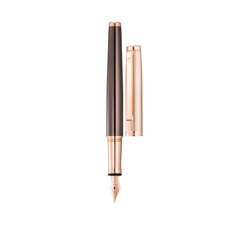 Waldmann Tuscany Fountain Pen in Chocolate Lacquer with Rose Gold Pinstripe Cap, Medium Steel Nib – view 5 | Cityluxe Singapore