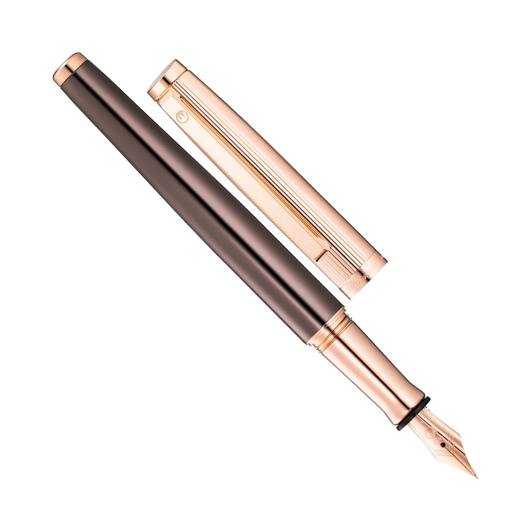 Waldmann Tuscany Fountain Pen in Chocolate Lacquer with Rose Gold Pinstripe Cap, Medium Steel Nib – view 6 | Cityluxe Singapore