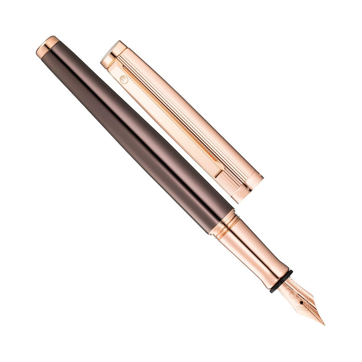 Waldmann Tuscany Fountain Pen in Chocolate Lacquer with Rose Gold Pinstripe Cap, Medium Steel Nib – view 6 | Cityluxe Singapore