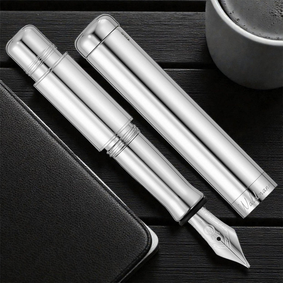 Waldmann Voyager Compact Fountain Pen in Polished 925 Sterling Silver, Medium Steel Nib – view 3 | Cityluxe Singapore